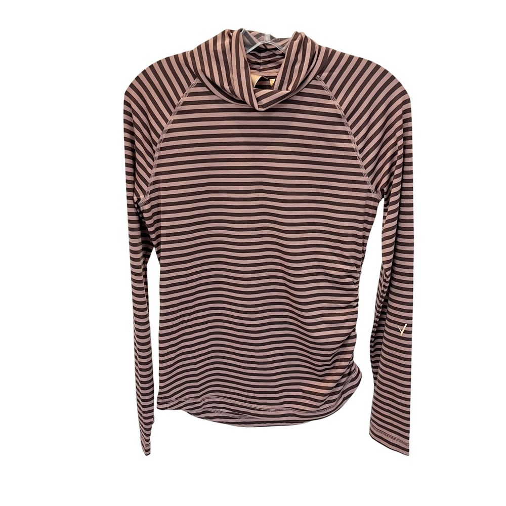 Indyeva Riga Long Sleeve Turtleneck Striped‎ Mauve Brown Active Top Golf Small